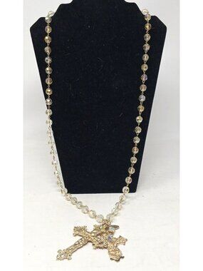 Crave Gold Cross Pendant Necklace With Crystal Beads & Virgin Mary Charm #J-4
